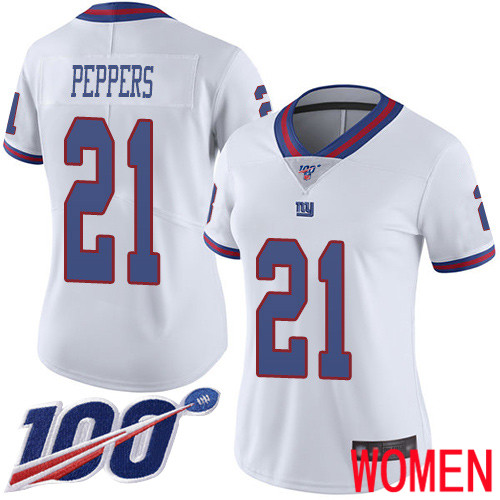 Women New York Giants #21 Jabrill Peppers Limited White Rush Vapor Untouchable 100th Season Football NFL Jersey->women nfl jersey->Women Jersey